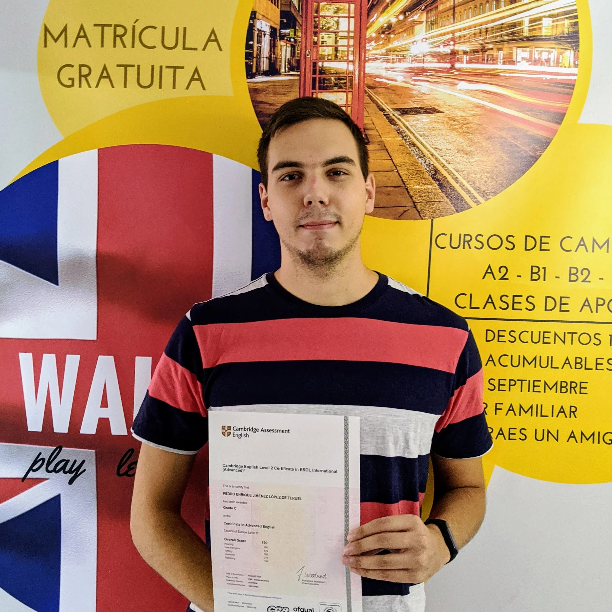 Pedro Enrique, alumno certificado Cambridge C1